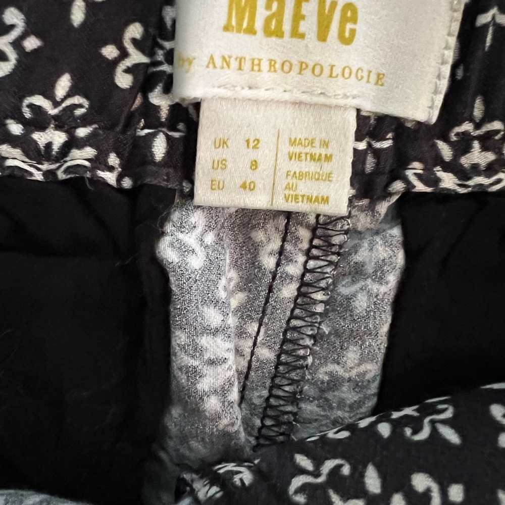 Anthropologie Black & White Patterned Boot-Cut Pants with Colorful Hem - Picture 6 of 9